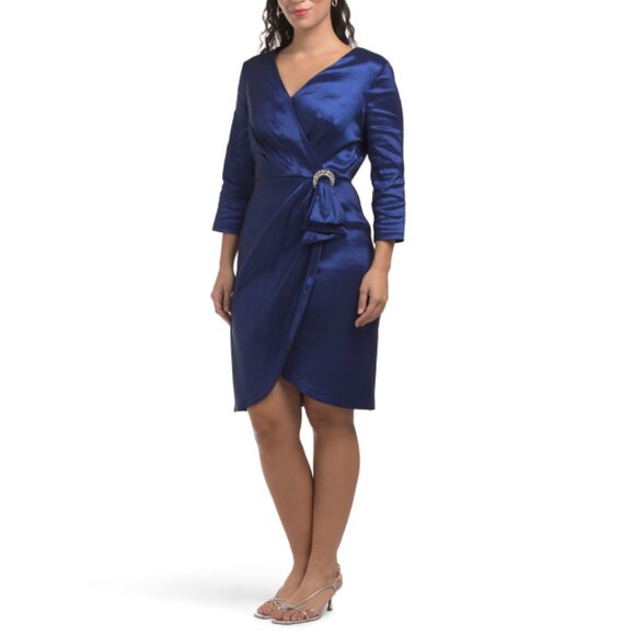 ALEX EVENINGS Dresses & Skirts - ALEX EVENINGS Royal Three-quarter Sleeve Satin Mini Sheath Dress